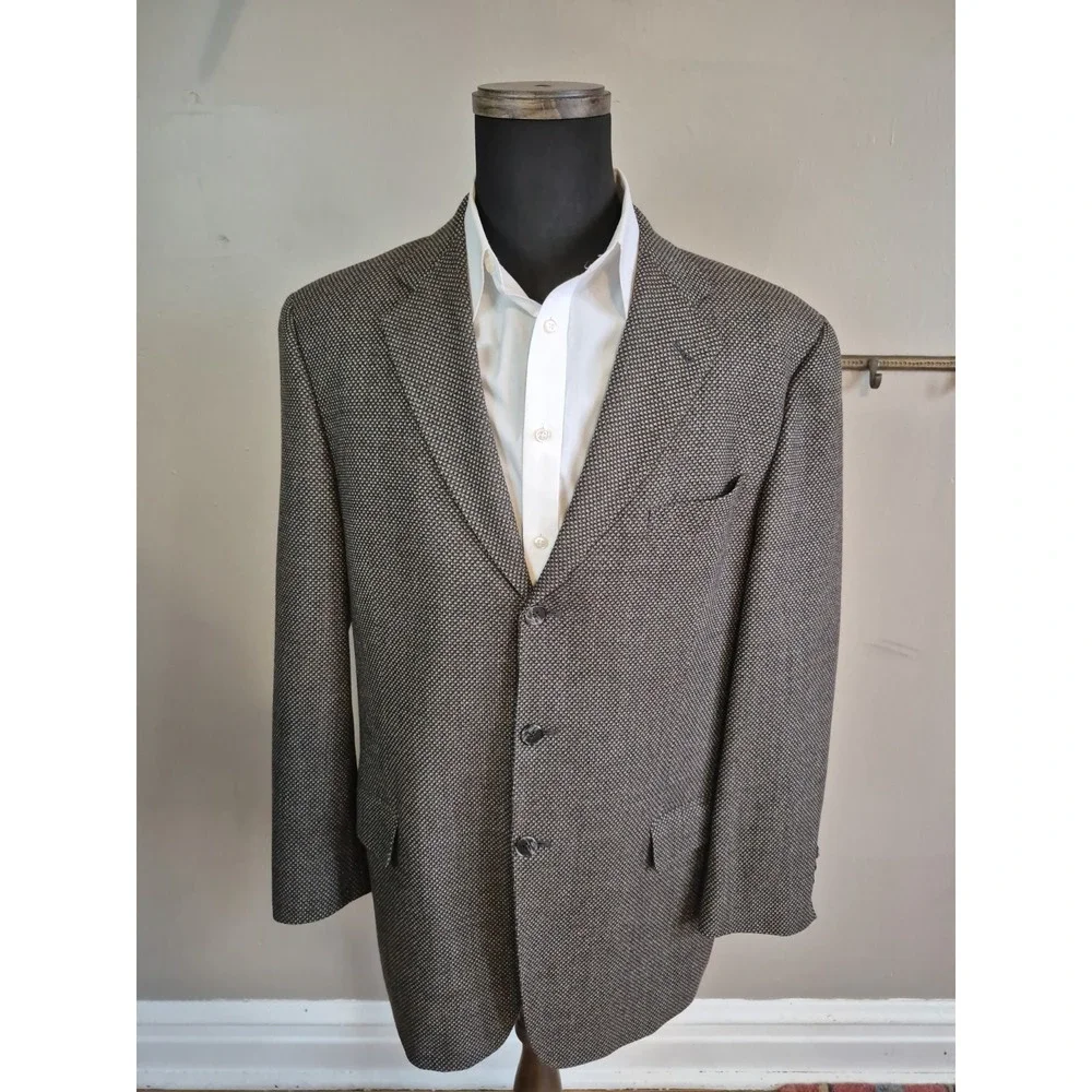 Joseph Abboud Mens Wool Sports Coat 43L Brown Gray USA 3 Button Blazer H701